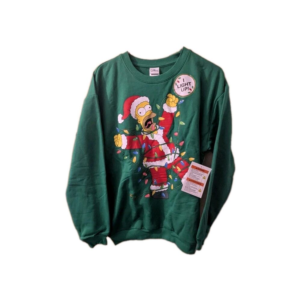 The Simpsons Small Green Christmas Light Up Long Sleeve Shirt New Needs Battery